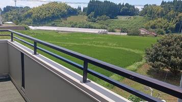 シングルルーム キングベッド 1 台 共用バスルーム | バルコニーからの眺望