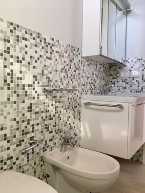 Appartement | Salle de bain | Douche, sèche-cheveux, serviettes fournies, papier toilette
