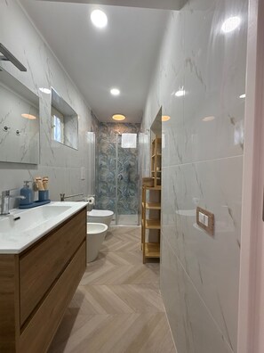 Dusche, Haartrockner, Bidet, Handtücher