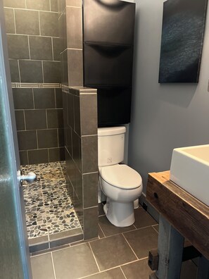 Shower, towels, toilet paper