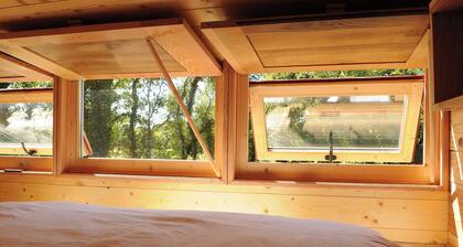 A tiny house in a quiet meadow—the perfect place to unwind. Sauna