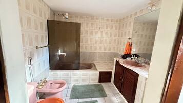 Shower, bidet, towels, soap