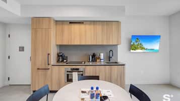 Condo, Balcony, City View | Private kitchen | Espresso maker, coffee/tea maker, fridge, microwave
