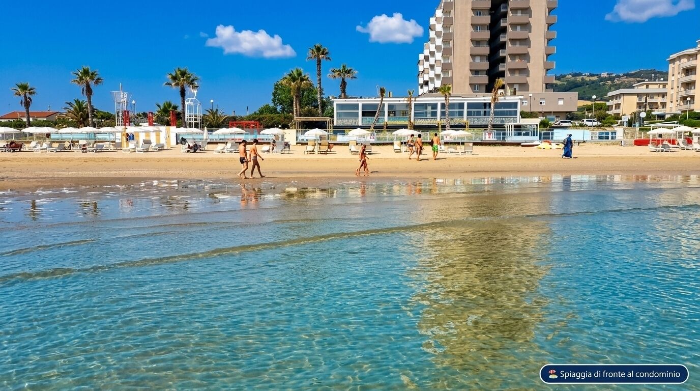 On the beach, sun-loungers, beach umbrellas, beach bar