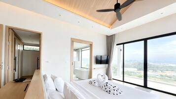 Luxury Villa, Sea View | Peralatan tempat tidur premium, gebar bulu kapas, peti besi dalam bilik