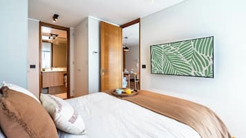 Laptop workspace, blackout curtains, iron/ironing board