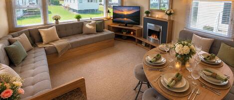 TV, fireplace