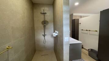 Douche, sèche-cheveux, serviettes fournies, papier toilette