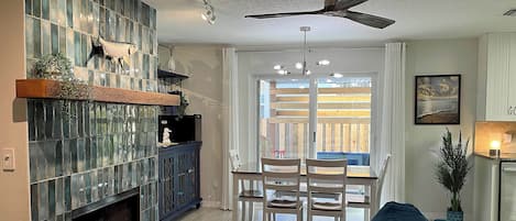 Smart TV, fireplace, foosball, table tennis