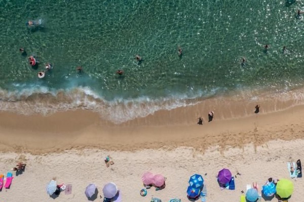 Aerial Beach View and Crystal-Clear Waters of Sarti