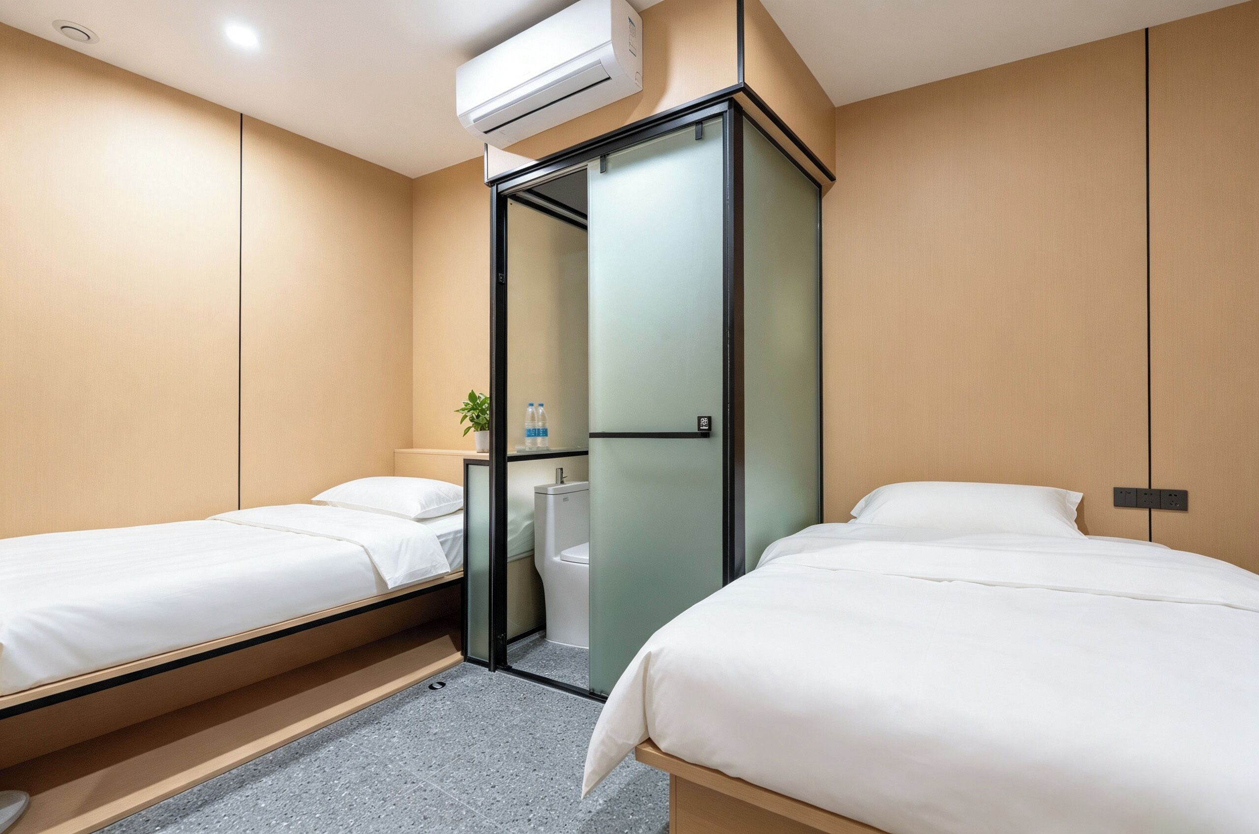 Habitación básica con 2 camas individuales | Tabla de planchar con plancha, wifi gratis, ropa de cama