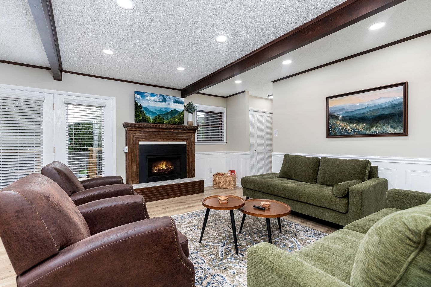 TV, fireplace