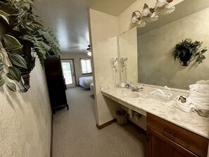 Jetted bath, hair dryer, towels, toilet paper - Lake Cottage with Pool and Spa Perfect for Small Groups in Mount Ida, Arkansas (Mount Ida)