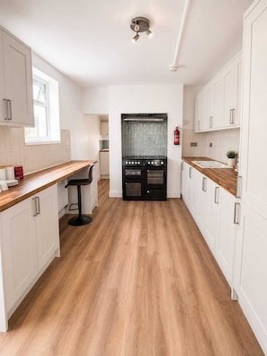 Full-size fridge, microwave, oven, stovetop