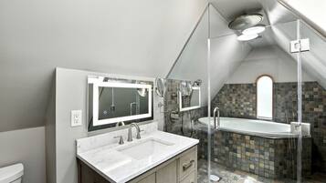 Jetted bath, towels, soap, shampoo