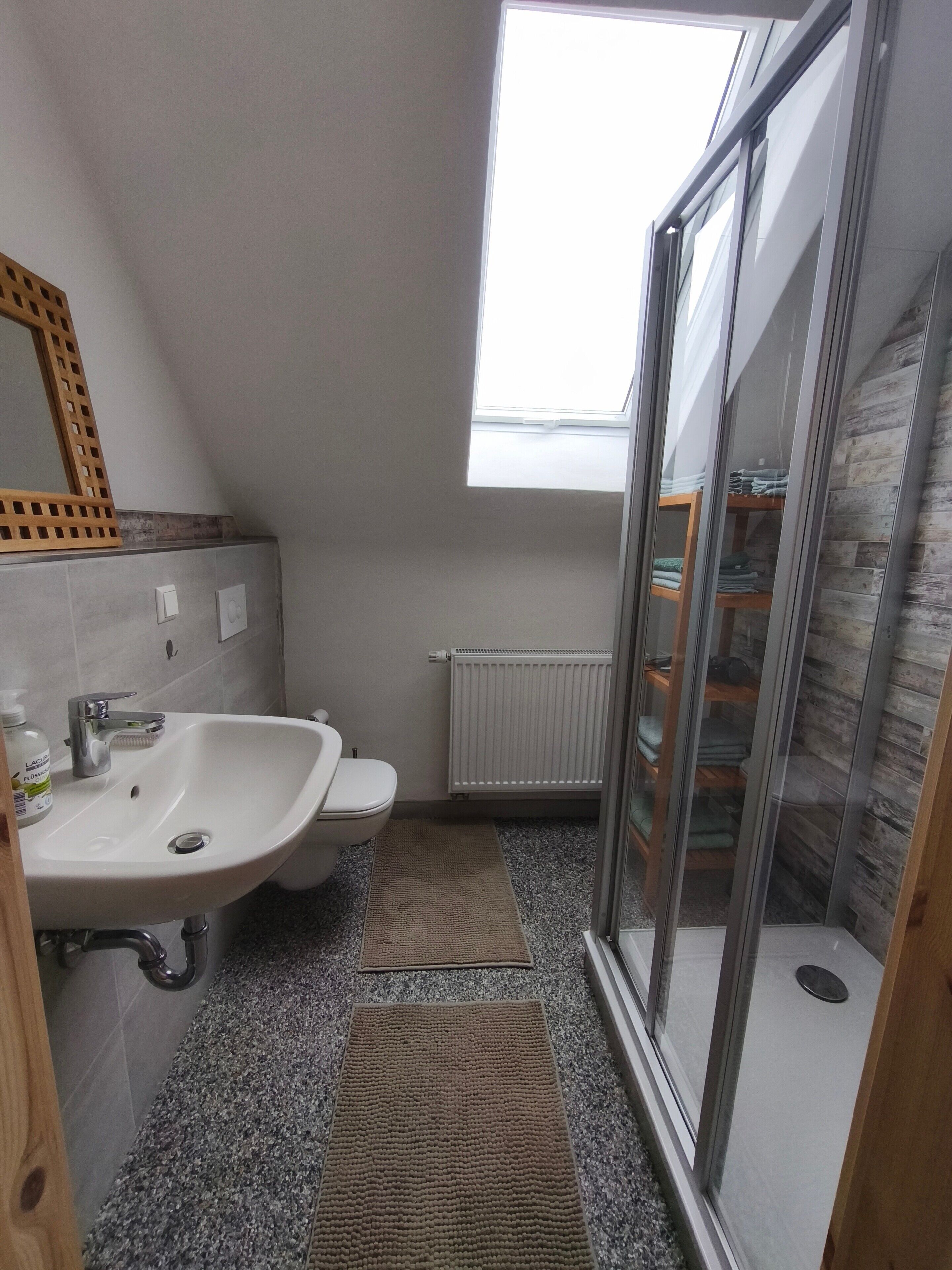 Dusche, Haartrockner, Handtücher