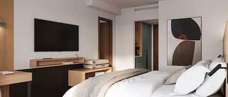 Habitación cuádruple familiar | Minibar, caja de seguridad en la habitación y escritorio