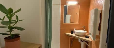 シャワー、タオル、石鹸、トイレットペーパー