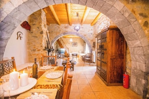 Villa Askyfou | Living area | 40-inch flat-screen TV with cable channels, fireplace - Traditional Villas Askyfou (Askyfou)