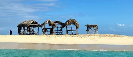 On the beach, white sand