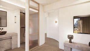 Deluxe Double Room, Balcony, City View | Bathroom | Shower, hair dryer, towels, soap - Yara (Nafpaktos)