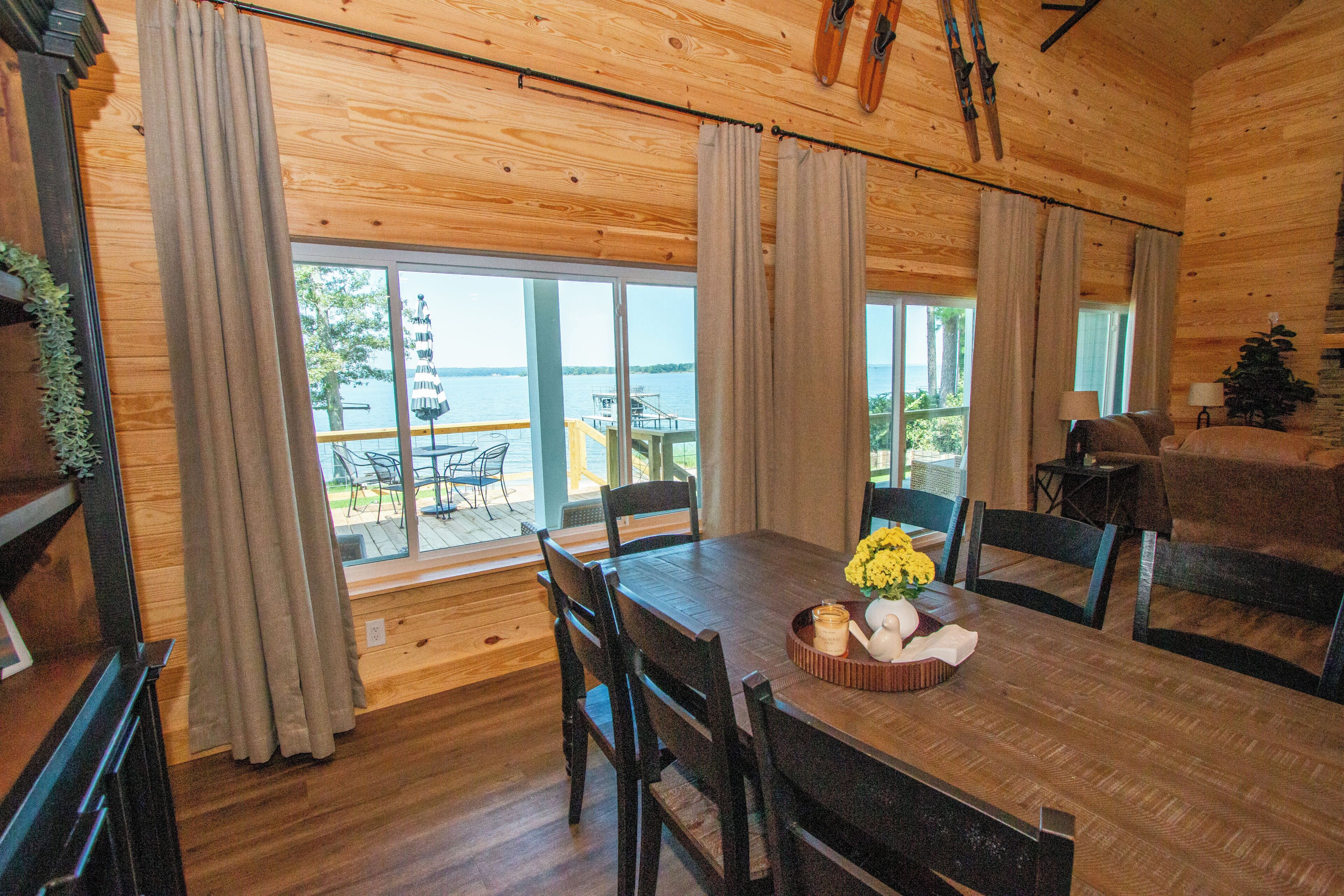 Panoramic lake views from dining room