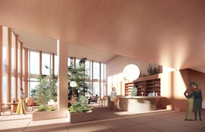 A spacious lobby with large windows, a reception desk, seating areas, and indoor plants. - InterContinental Presidente Mexico City Miyana by IHG (Mexico City)