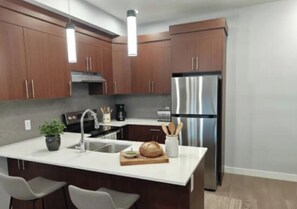 Fridge, microwave, oven, dishwasher