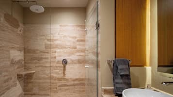 Habitación Deluxe doble | Baño | Secador de pelo, toallas, jabón y champú
