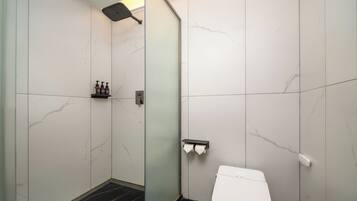 Shower, free toiletries, hair dryer, towels