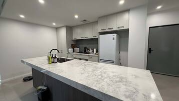 Fridge, microwave, dishwasher, electric kettle