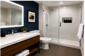Deluxe-Zimmer | Badezimmer | Kostenlose Toilettenartikel, Haartrockner, Toilettenpapier