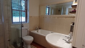 A bathroom with a glass shower enclosure, a toilet, a bathtub, and a sink. - D'Vine Maison (Franschhoek)