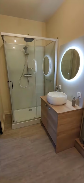 シャワー、ヘアドライヤー、タオル、トイレットペーパー