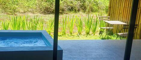 Studio Suite, Private Pool, Garden View | In-room safe, laptop workspace, blackout drapes, iron/ironing board