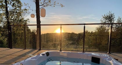 Log cabin with hot tub and views