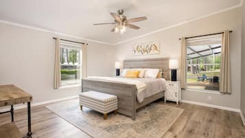 4 bedrooms, desk, iron/ironing board, travel crib