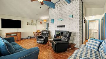 TV, fireplace
