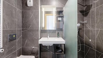 Regadera, secadora de cabello, bidet, toallas