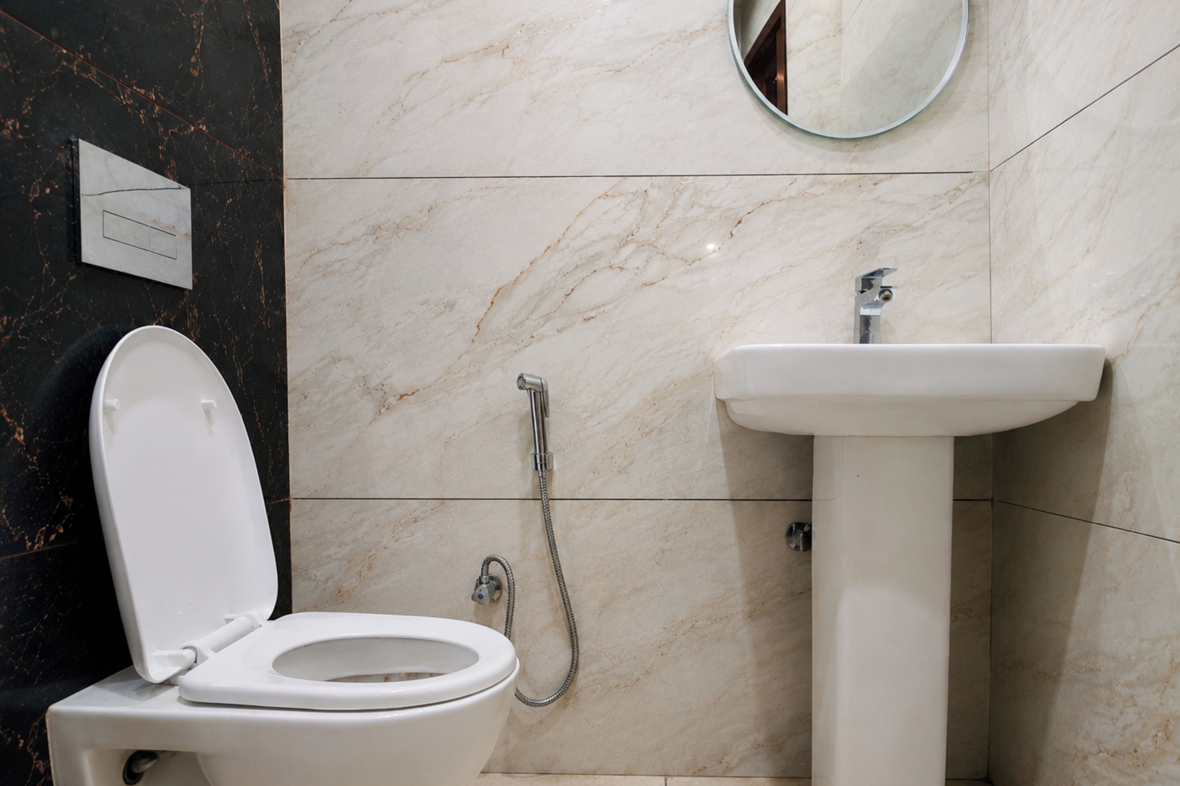Shower, bidet, towels, soap