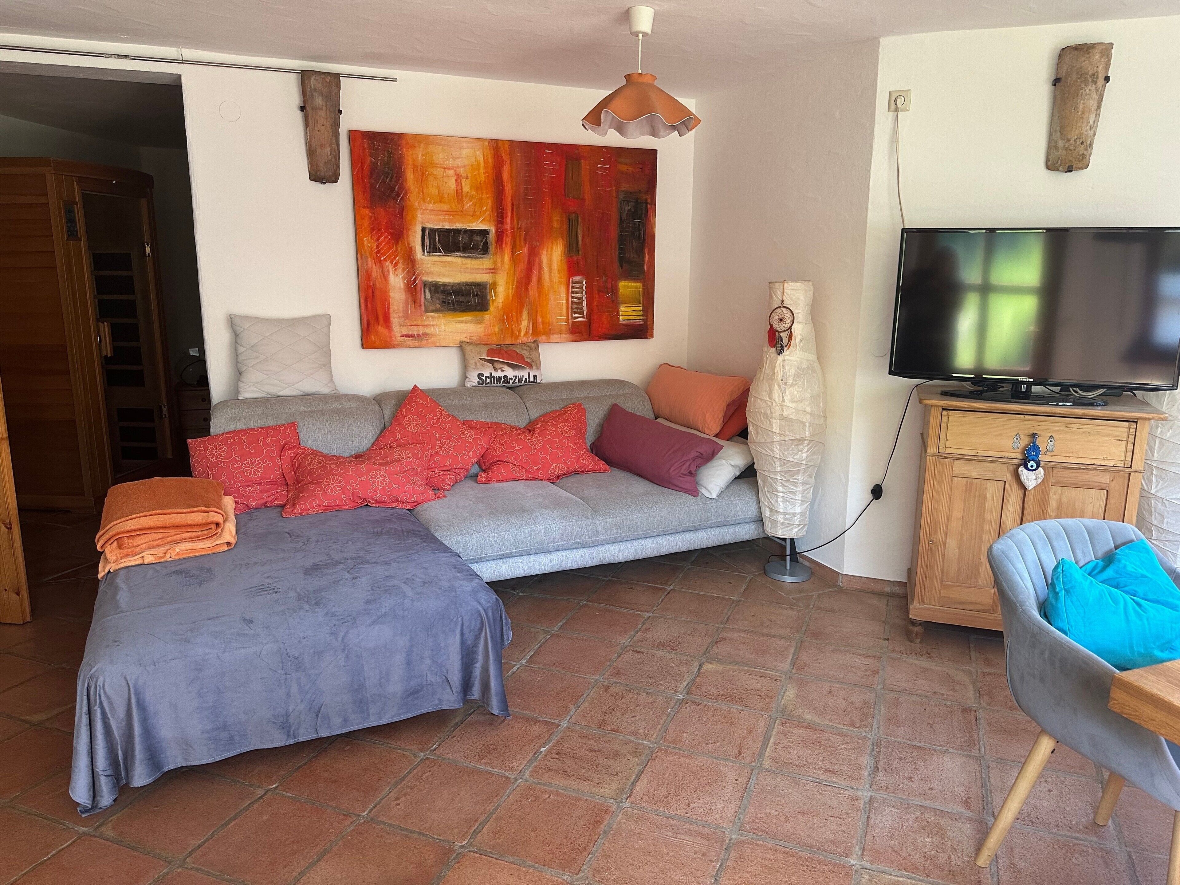 TV, fireplace