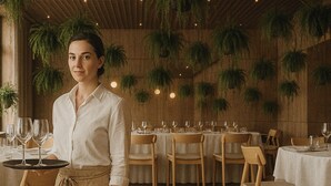 A restaurant interior with wooden tables, chairs, and hanging plants. - The House Hotel Kakheti  (Kvareli)
