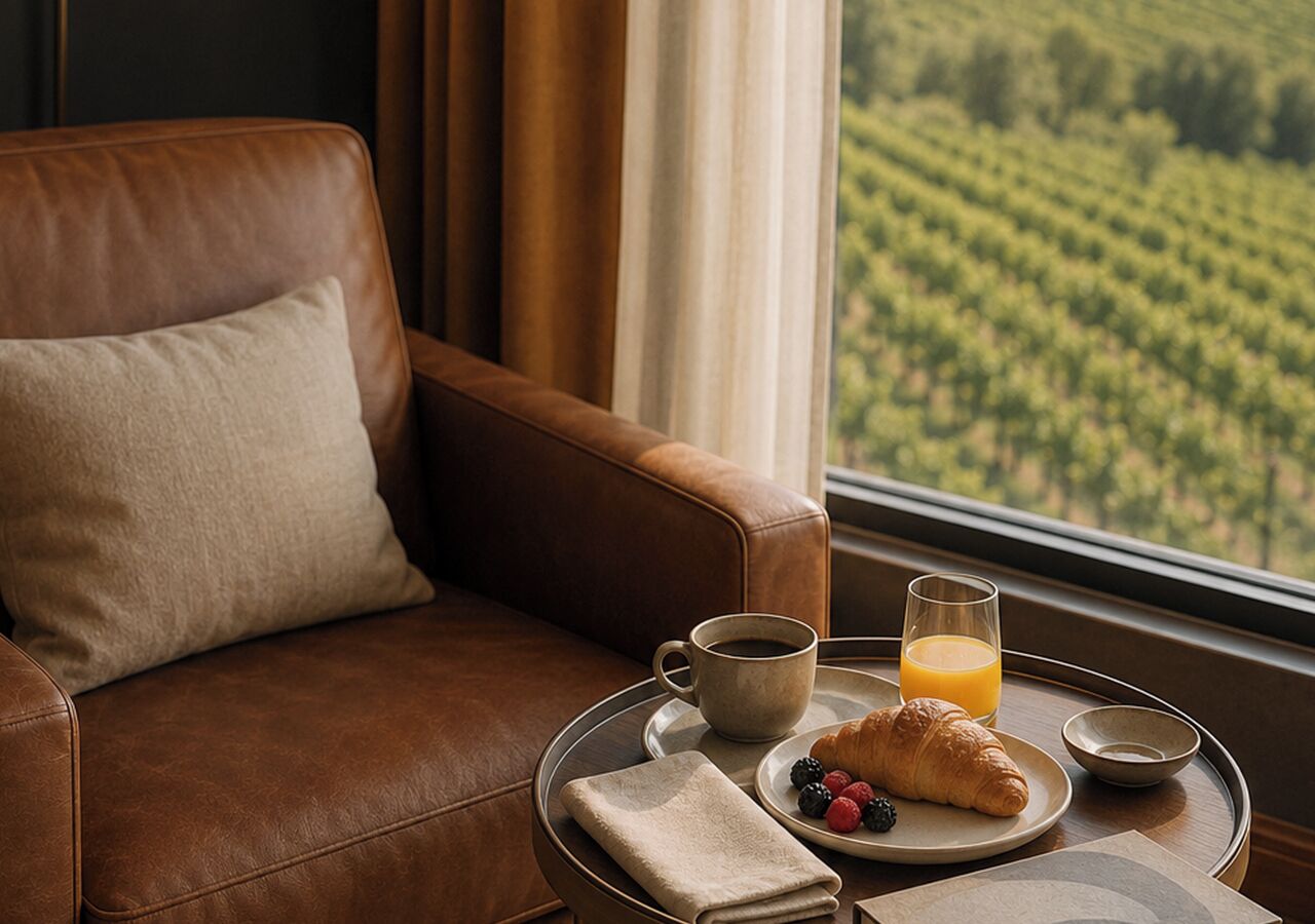 Suite junior, vistas al viñedo | Ropa de cama hipoalergénica, minibar, caja fuerte y cortinas opacas