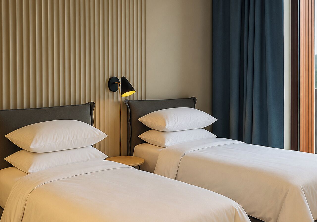 Habitación estándar con 2 camas individuales | Ropa de cama hipoalergénica, minibar, caja fuerte y cortinas opacas