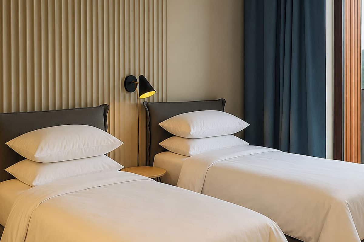 Habitación estándar con 2 camas individuales | Ropa de cama hipoalergénica, minibar, caja fuerte y cortinas opacas