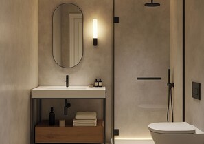 Habitación Premium | Baño | Ducha, secador de pelo, albornoces y zapatillas