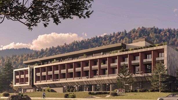 A modern building with multiple floors, large windows, and a flat roof. - The House Hotel Kakheti  (Kvareli)