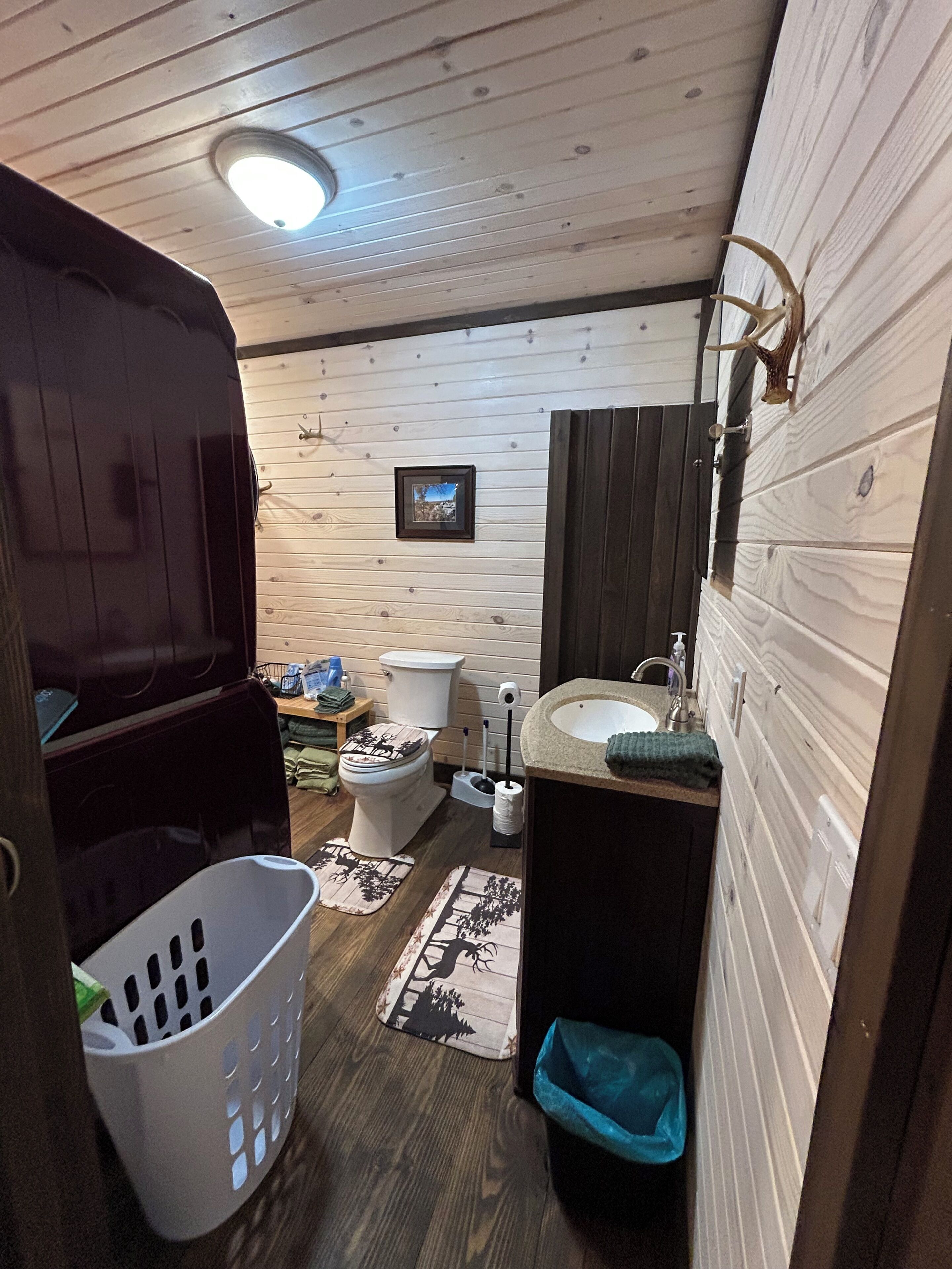 Jetted tub, hair dryer, towels, soap