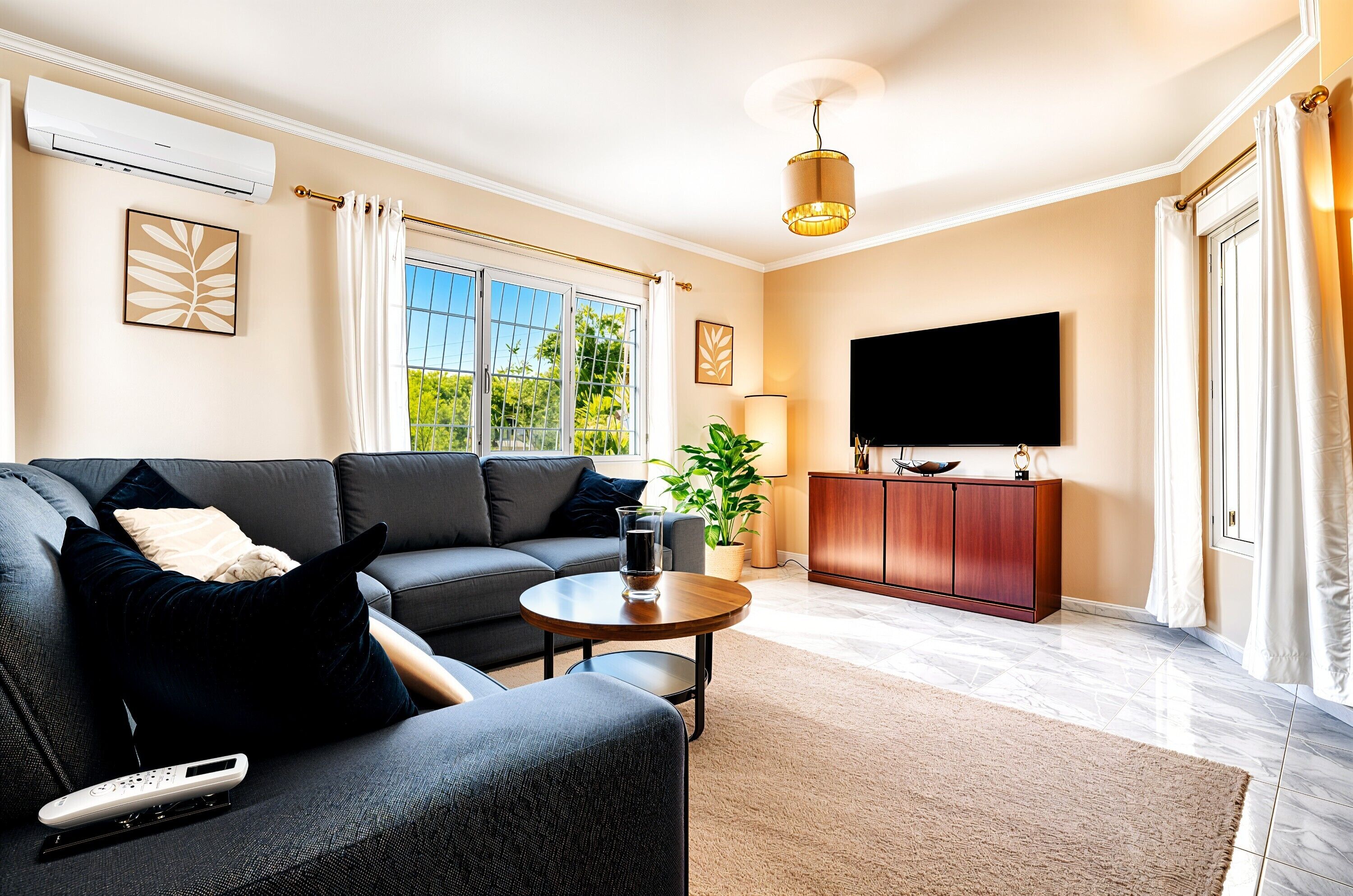 TV, fireplace