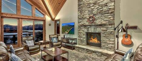 TV, fireplace
